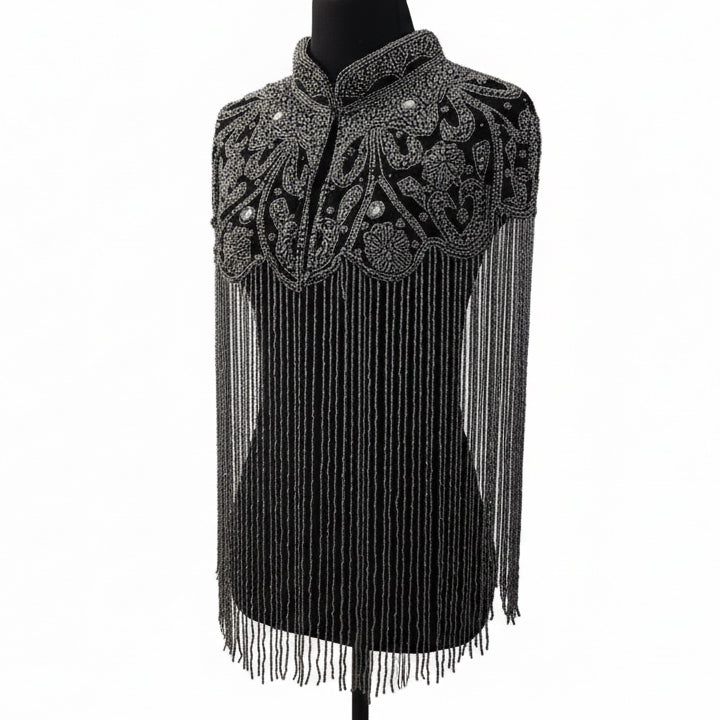 Beaded-Fringe Capelet - Black 4