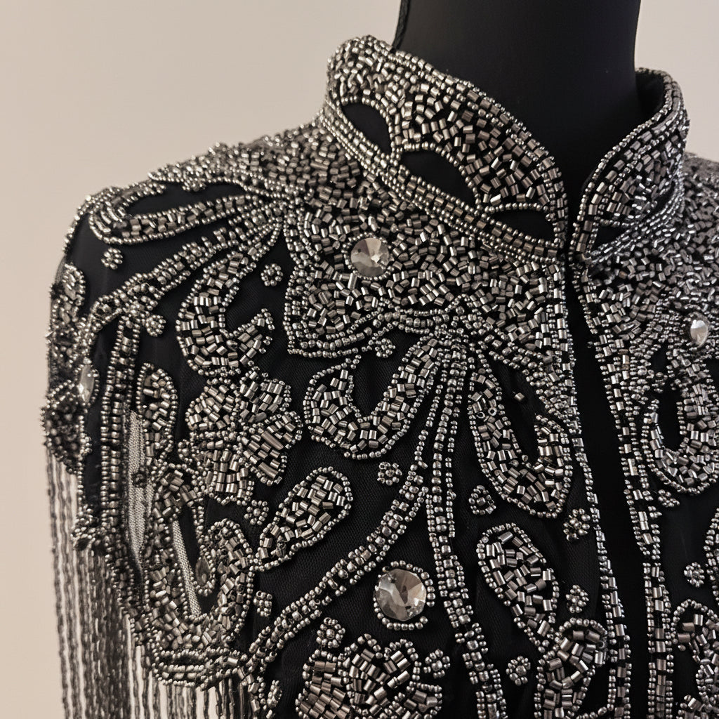 Beaded-Fringe Capelet - Black 4