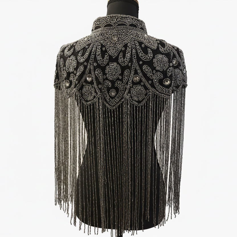 Beaded-Fringe Capelet - Black 4