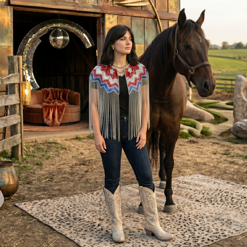 Beaded-Fringe Capelet - America