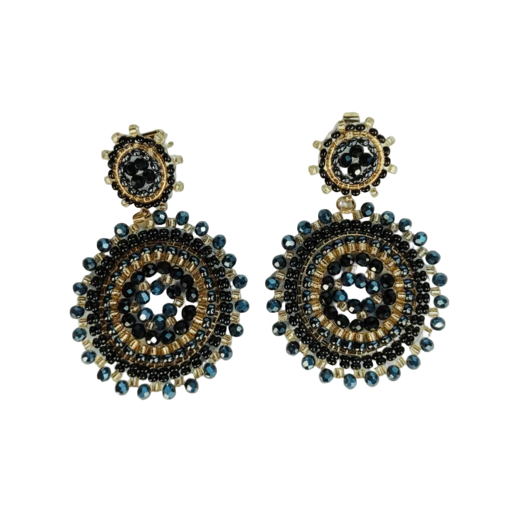 Pair of gold and black beaded earrings 