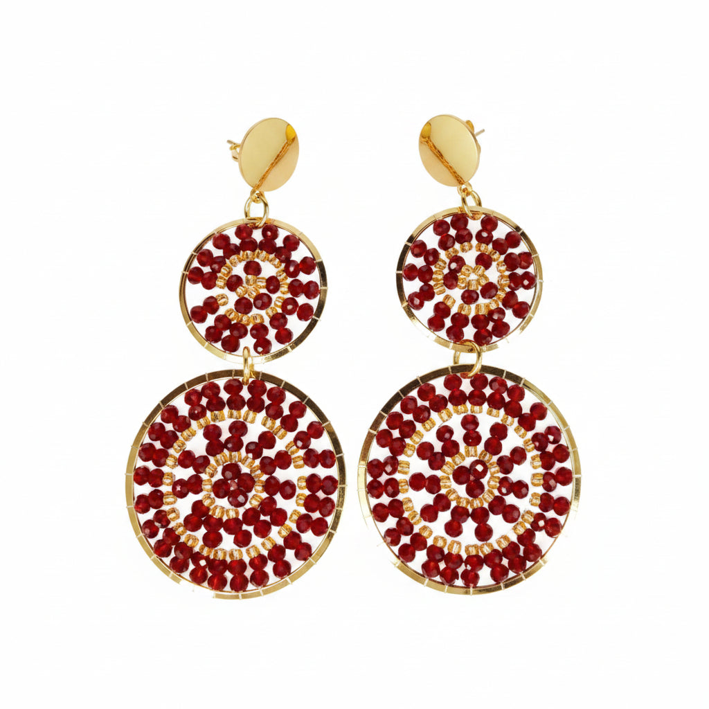 Pair of gold and red earrings 