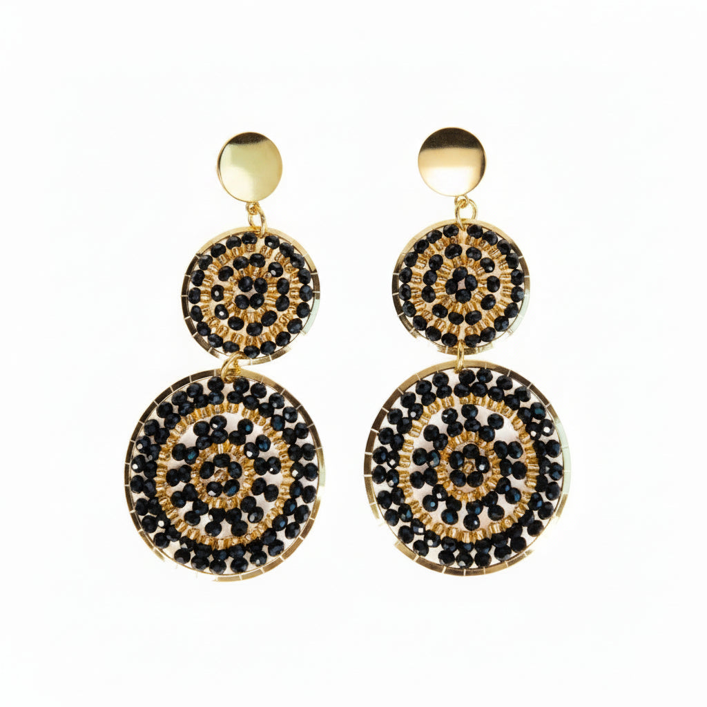 Gold and black spiral earrings