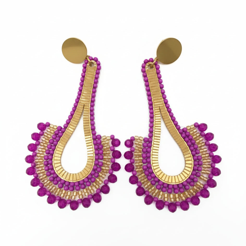 Crescent-Beaded Drop 2 Earrings