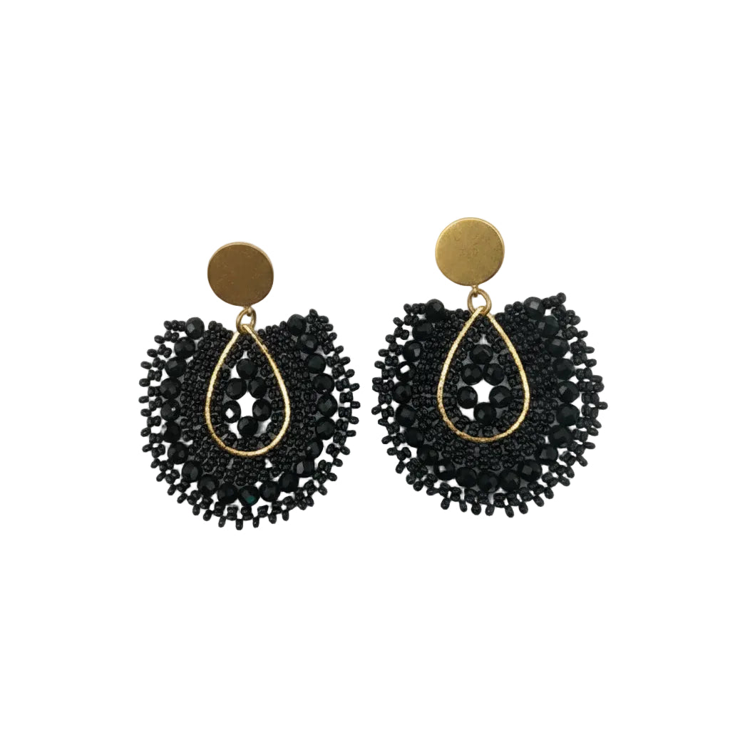 Pair of black beaded earrings with gold accents