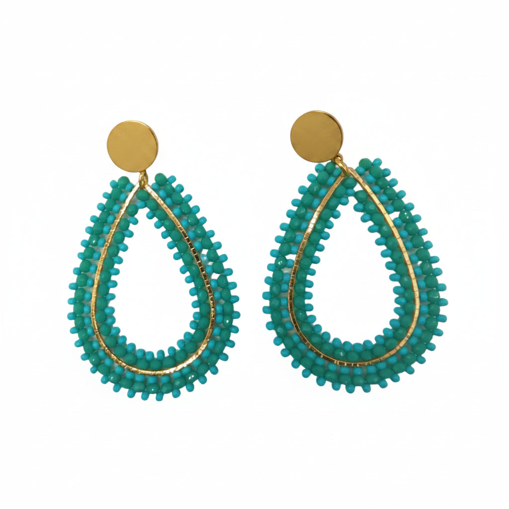 Teal beaded earrings with gold accents 