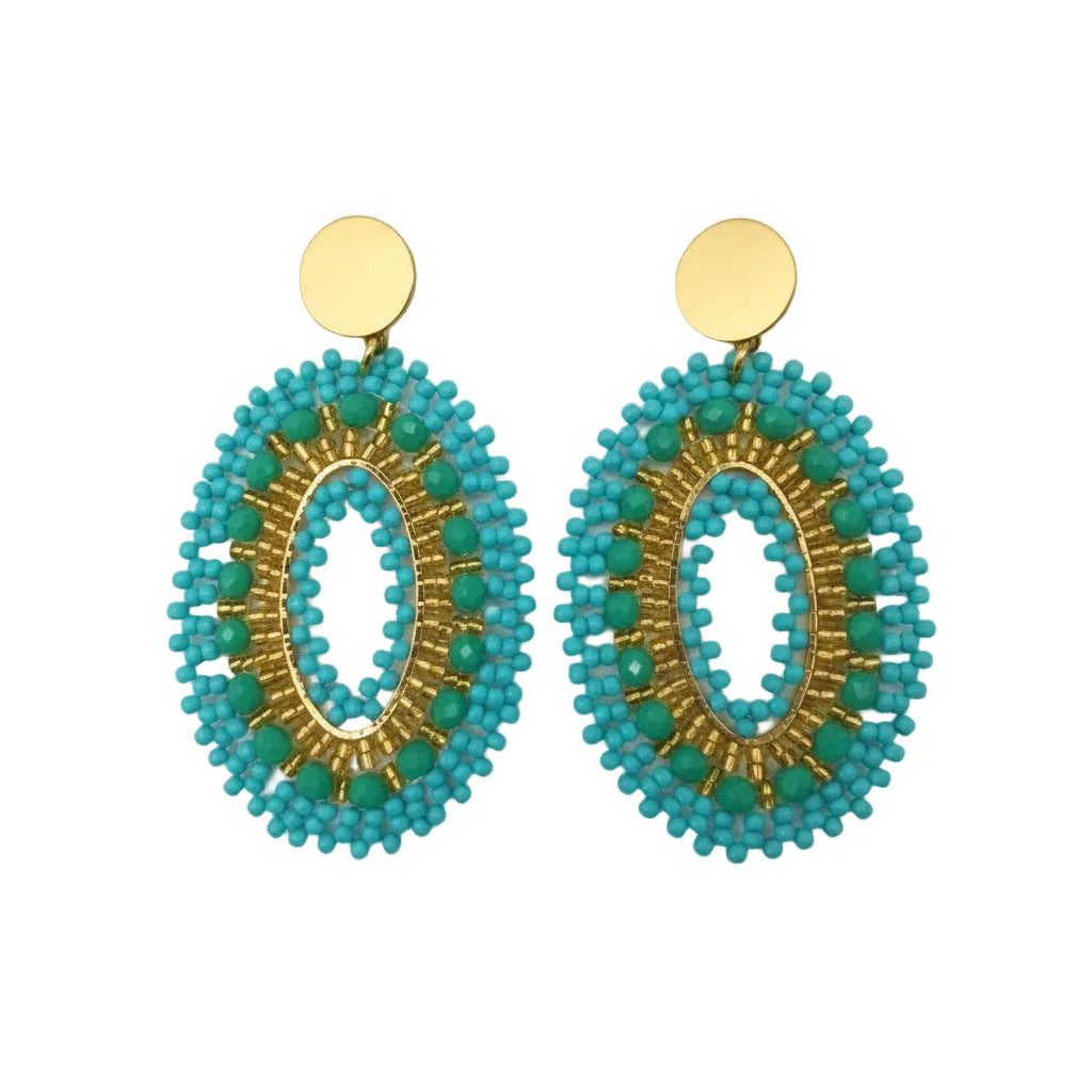 Pair of turquoise and gold beaded earrings 