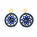 Pair of blue beaded earrings with gold accents