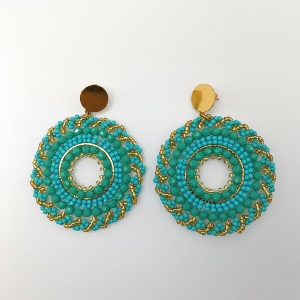 Turquoise beaded earrings with gold accents