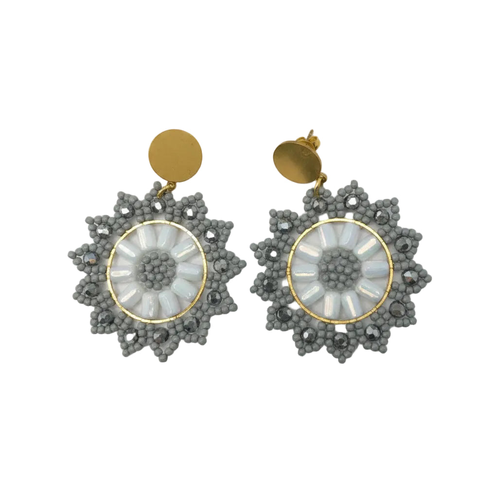 Pair of floral earrings with gold and silver details