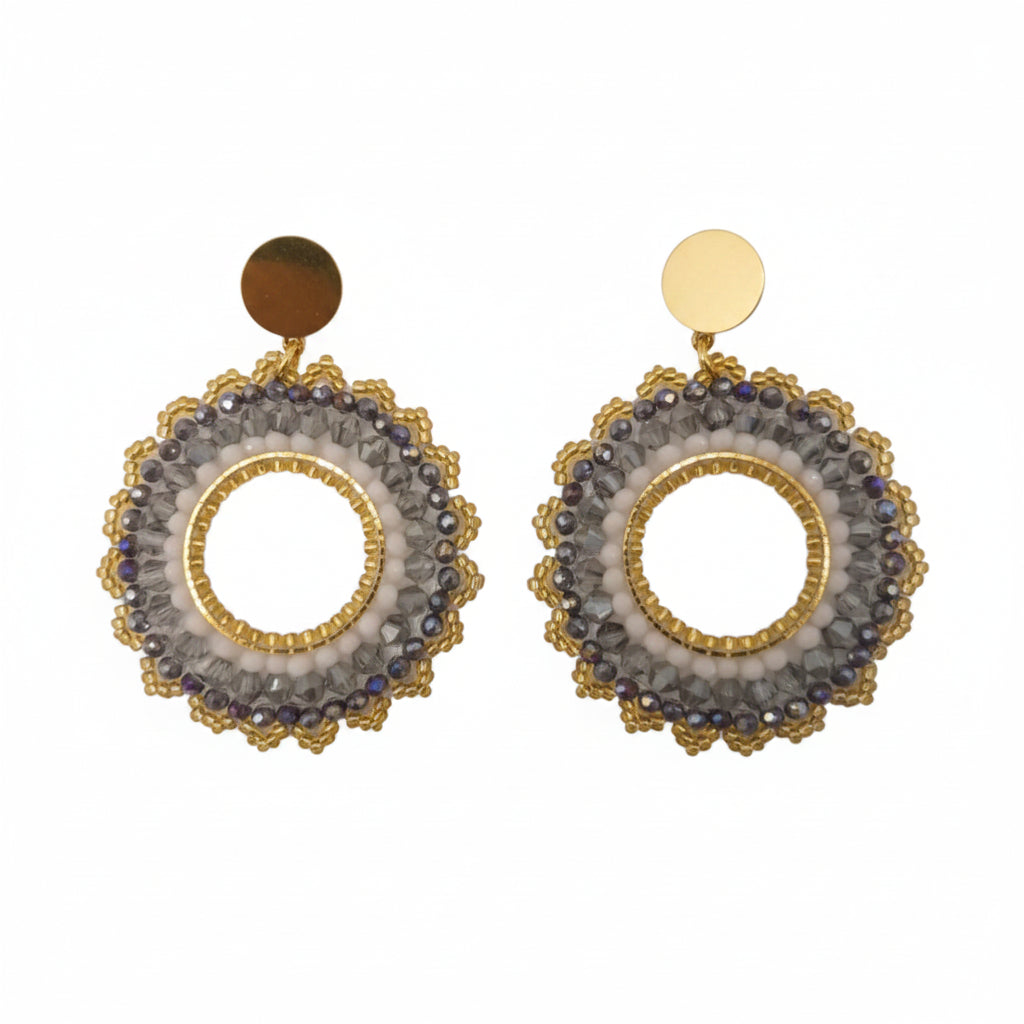Gold and gray hoop earrings 