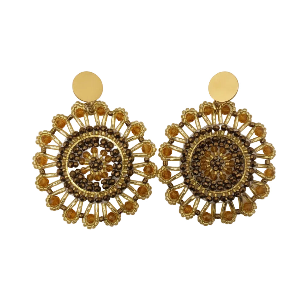 Pair of gold and brown earrings