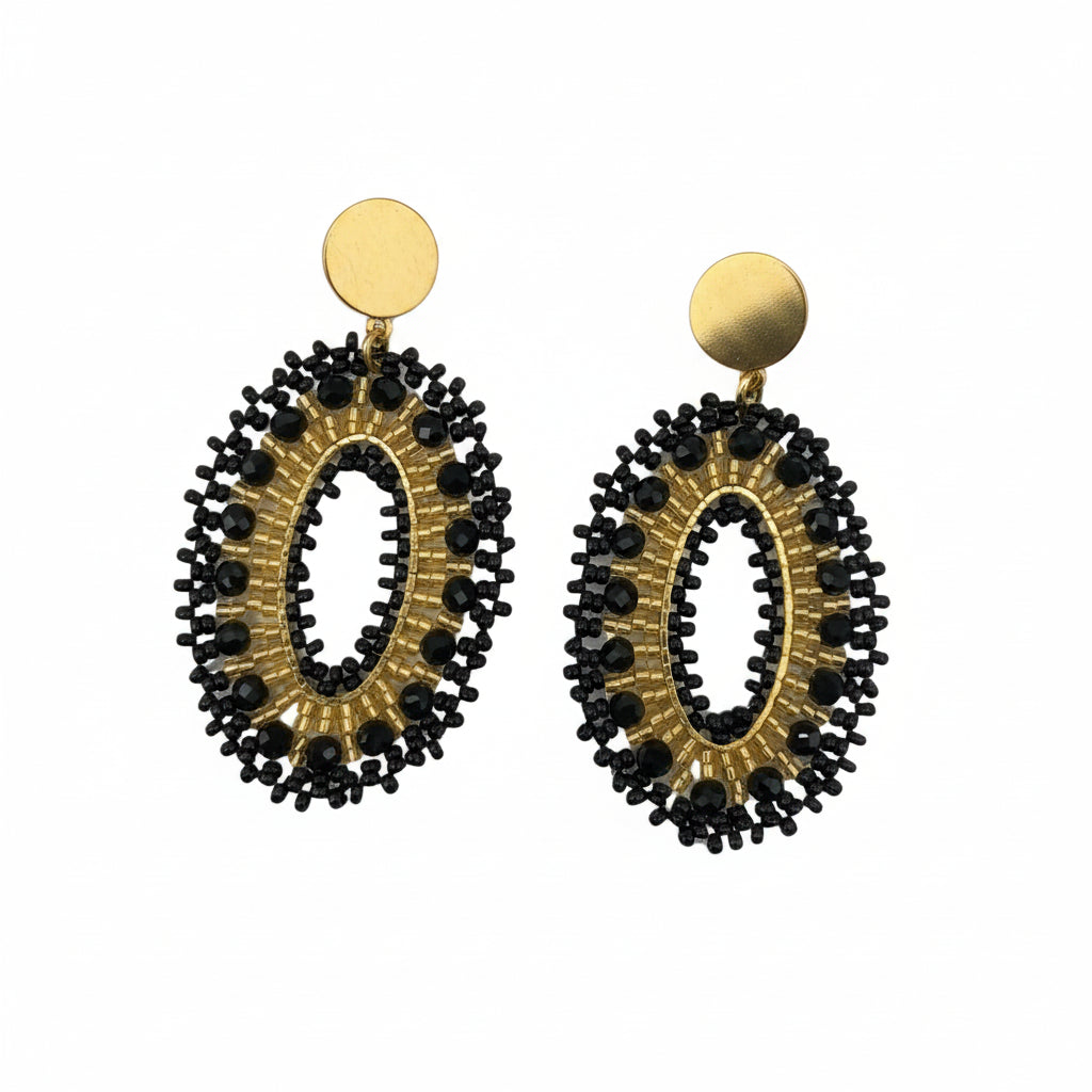 Crescent-Beaded Drop Earrings