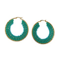 Pair of green beaded hoop earrings