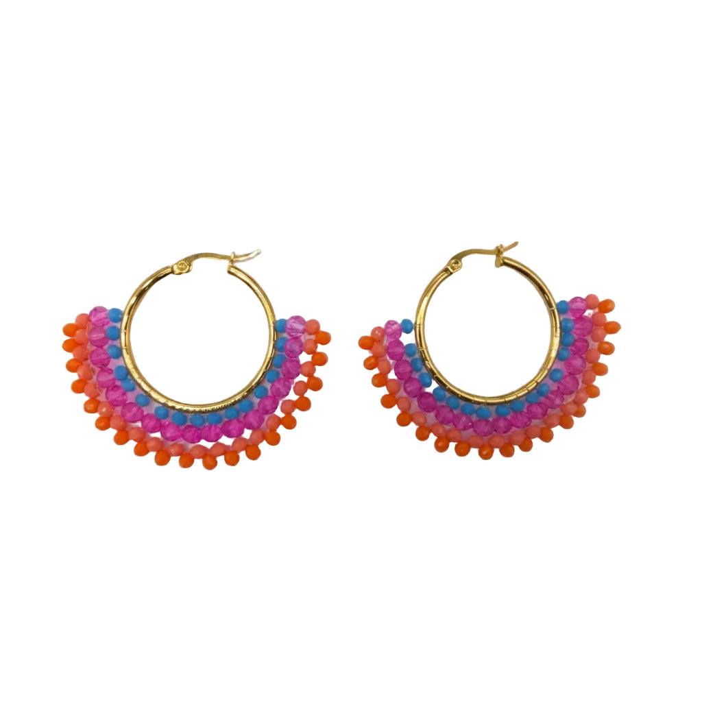 Colorful beaded hoop earrings 