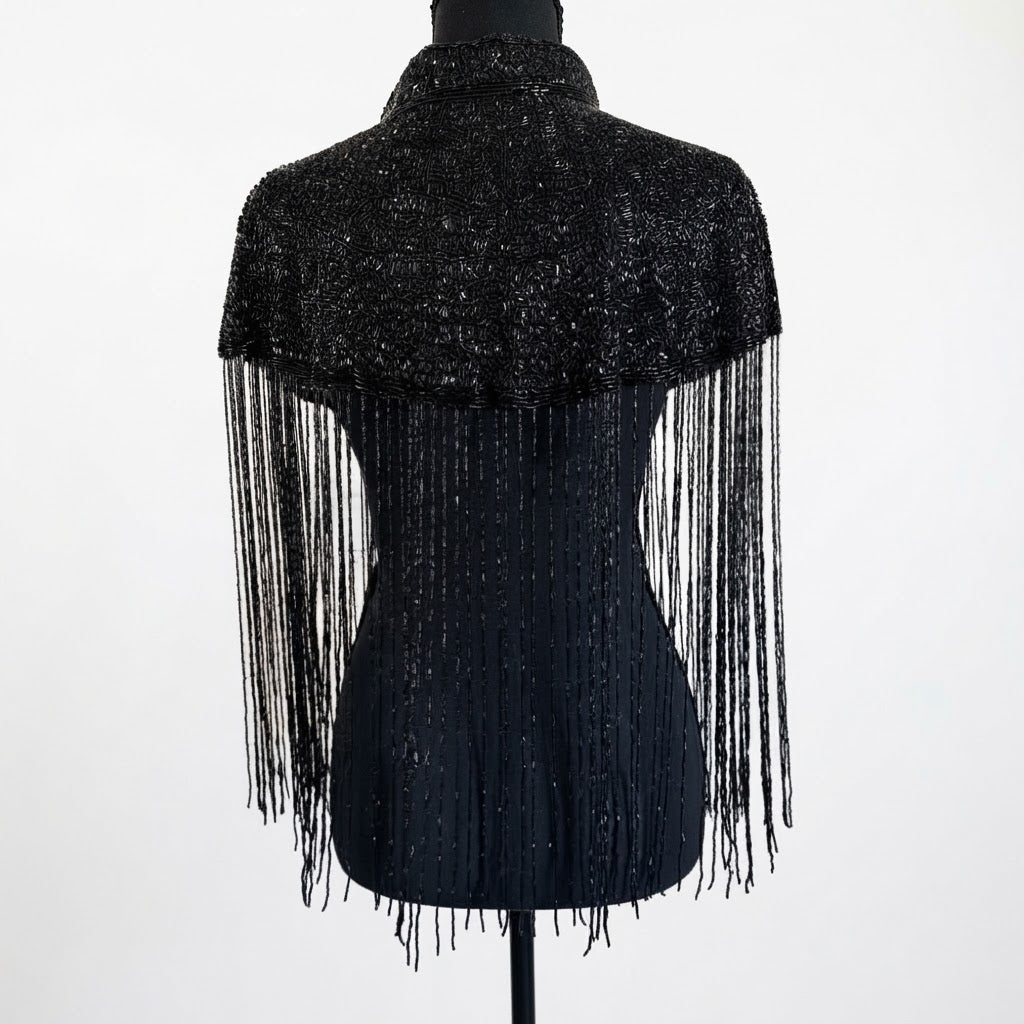 Beaded-Fringe Capelet - Black 5