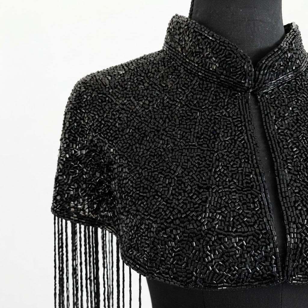 Beaded-Fringe Capelet - Black 5