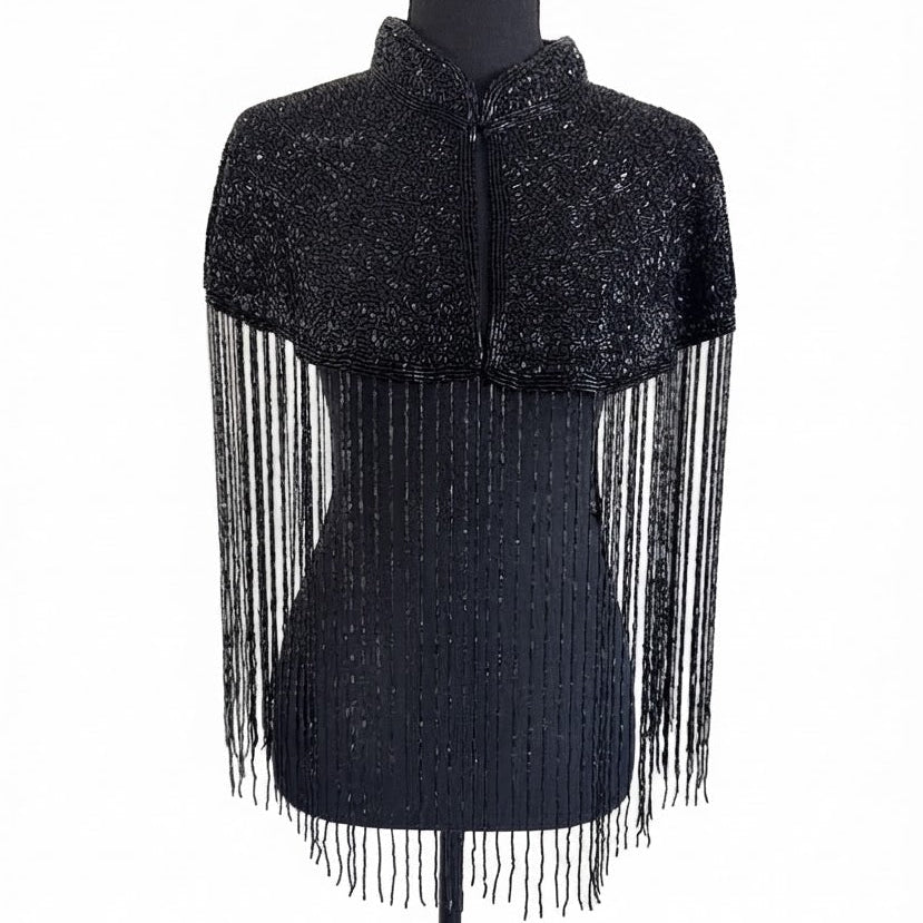 Beaded-Fringe Capelet - Black 5