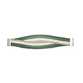 A woven elastic strap with alternating stripes of dark green, light green, and white, featuring silver-toned metal end caps, shown on a plain white background.