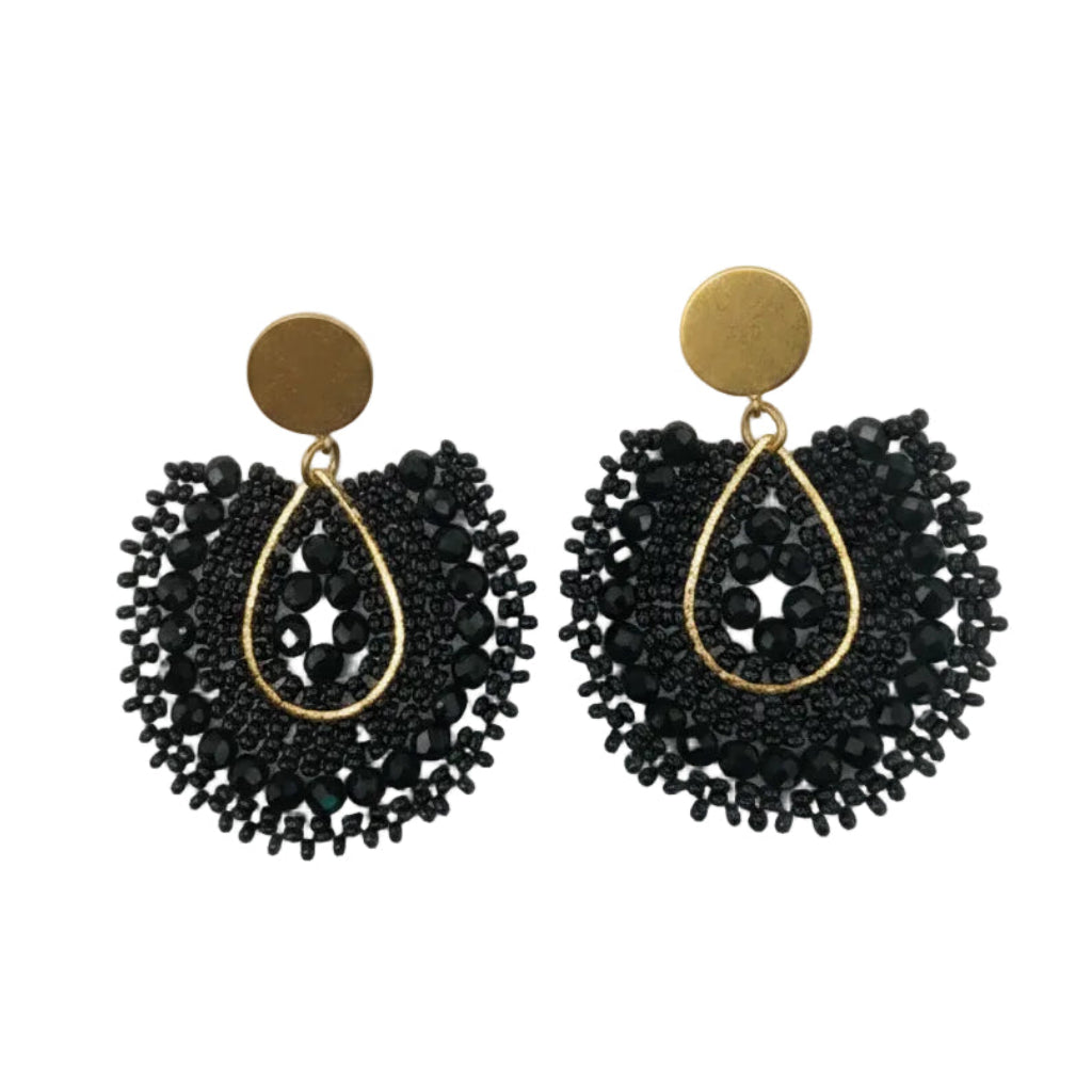 Pair of black beaded earrings with gold accents