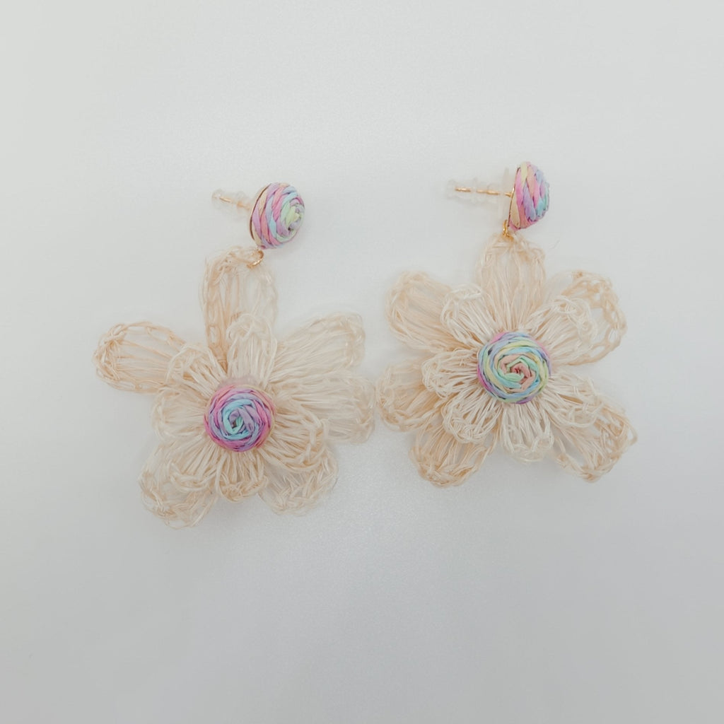 Floral earrings on a light gray background