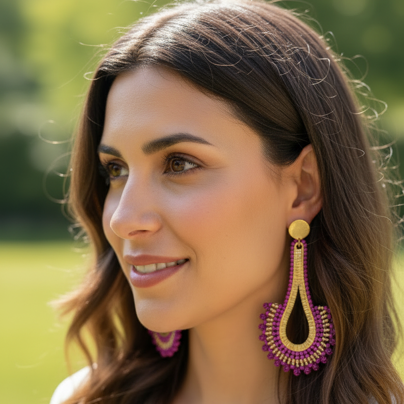 Brunette woman wearing earrings from a different angle