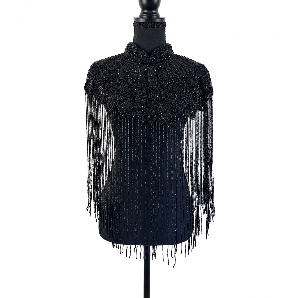 Beaded-Fringe Capelet - Black 3