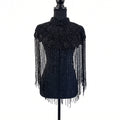 Beaded-Fringe Capelet - Black 3