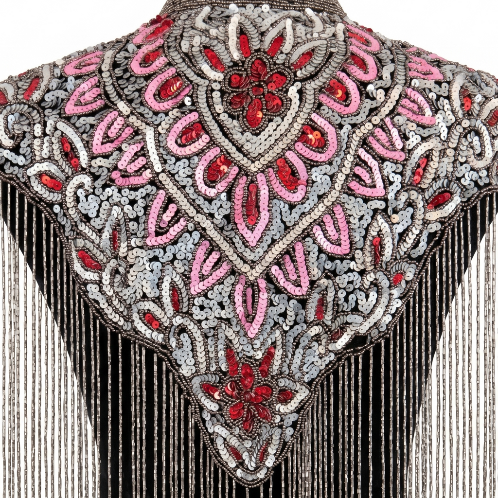 Decorative collar with intricate beadwork on a white background