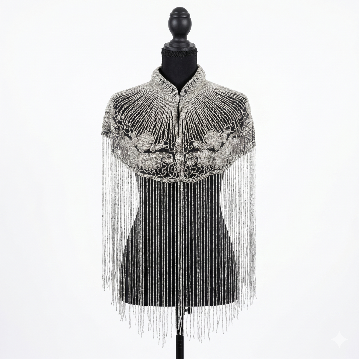Beaded-Fringe Capelet - Silver