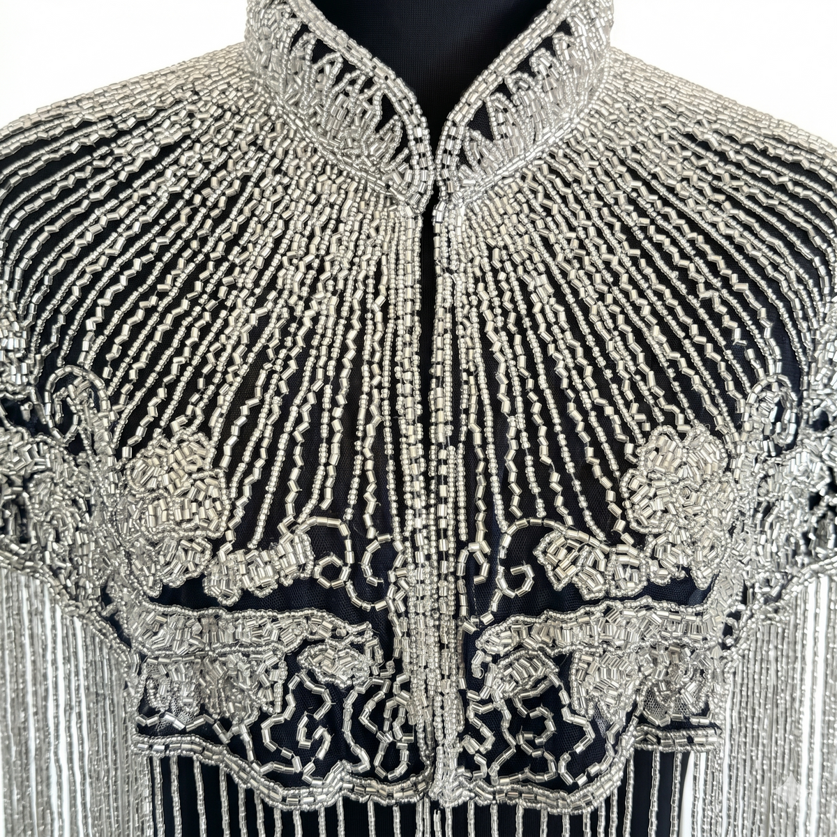 Beaded-Fringe Capelet - Silver