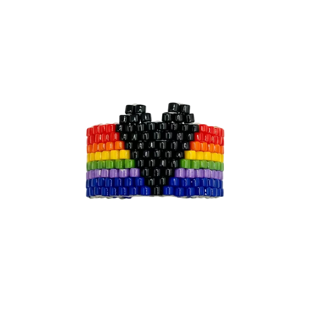 Colorful beaded ring with a rainbow pattern