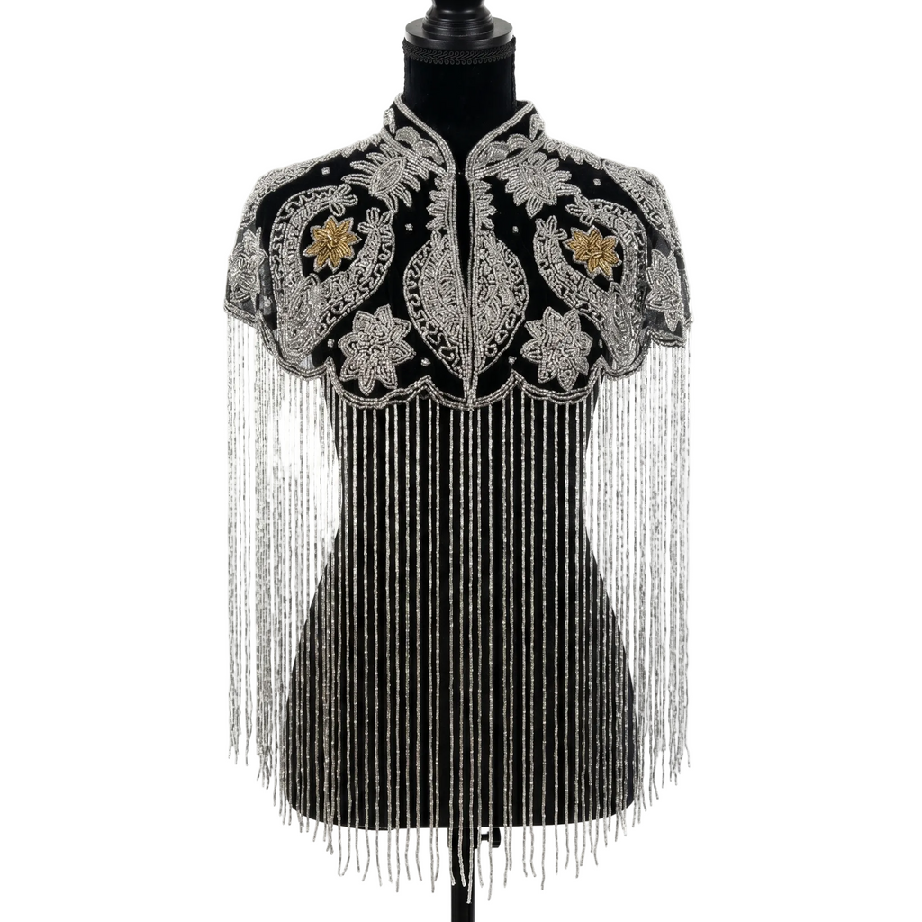 Beaded-Fringe Capelet - Silver/Gold