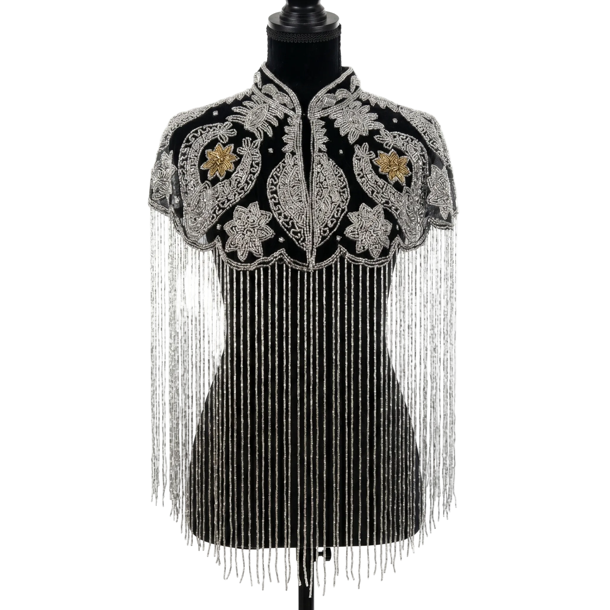 Beaded-Fringe Capelet - Silver/Gold
