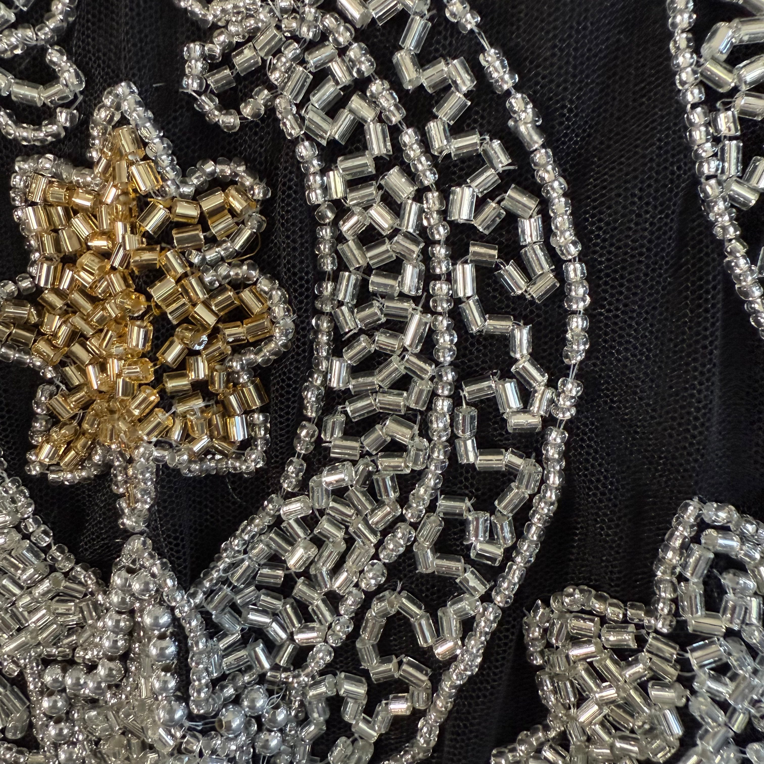 Close-up of intricate beaded patterns